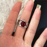 Fashionkova Goth Punk Retro Red Crystal Love Heart Cross Geometry Irregular Open Ring Set Y2K Halloween Accessories For Women Kpop Jewelry