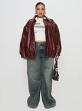 Fashionkova Devija Faux Leather Jacket Burgundy Curve