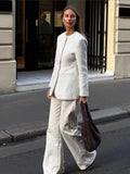 Fashionkova party look inspos White Elegant Round Neck Slim Fit Jacket Women Fashion Long Sleeve Single Breasted Pocket Coat New Chic Spring Lady Outwear