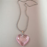Fashionkova Goth Exaggerated Pink Butterfly Glass Heart Pendant Short Choker Chain Necklace Women Charms Rave Jewelry Y2K Scene Accessories