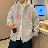 Fashionkova Christmas Gift outfit  Autumn Men's Letter Foam Print Zip up Hoodies Y2K Goth Streetwear Loose Sweatshirts Female Hip Hop Oversized Hoodie Tracksuit
