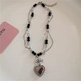 Fashionkova Y2K Heart Locket Pendant Openable Female Silver Color Stainless Steel Photo Necklace For Women Frame Charm Aesthetic EMO Jewelry