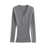 Fashionkova 2025 Autumn New Product Women's Fashion Slimming Pearl Button High Elastic Core Yarn Knitted Top Valentine's Day Aesthetic