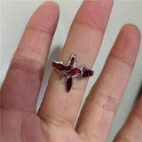 Fashionkova Y2K Gothic Dark Red Cross Star Crow Heart Rings For Women Goth Game Love And Deepspace Sylus Cosplay Jewelry Accessories Gifts