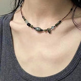 Fashionkova Melard Style Retro Beaded Butterfly Pendant Necklace for Women Colored Beads Bilayer Clavicle Sweater Chain Chokers Fine Jewelry