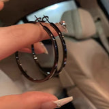 Fashionkova New Fashion Y2K Black Hoop Earrings for Women Jewelry Punk Big Circle Earrings Basketball Brincos Femme Gift