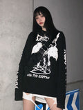 Fashionkova party look inspos summer fashion women's long sleeves retro women's black T-shirts punk Gothic T-shirts loose street clothes