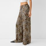 Fashionkova party outfit  Fashion Vintage Leopard Print Wide-leg Pants Women Casual High-waisted Trouser 2024 Spring Summer Office Lady Clothes Streetwear