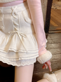 Fashionkova  party look inspos Japanese Kawaii Lolita Mini Skirt Women Winter Lace Casual Elegant Sweet Female Skirt High Waist Bandage Korean Skirt 2024 New