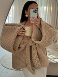 Fashionkova Thick Needle Sweater With Big Bow Loose Casual Wide Sleeved Sweaters Deep V Sweet Knitwear Pullover Women Warm Thickened Tops ootd outfit idea