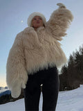 Fashionkova Party Outfit Women Autumn Winter Fluffy Faux Fur Coat Elegant Warm Furry Long Sleeve Short Thick Coats 2024 Lady Casual High Street Outerwear