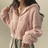 Fashionkova Solid Color Lamb Wool Zip Up Hoodie
