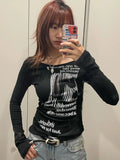 Fashionkova party look inspos KOSAHIKI Graffiti Letter Print T Shirt Women Slim Crop Tops Long Sleeve Y2k Aesthetic Grunge Tees Streetwear Harajuku Tshirts