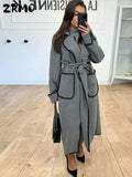 Fashionkova party look inspos Vintage Patchwork Coat For Women Autumn Winter Elegant Lapel Lady Coats With Belt 2024 Fashion Pocket Long Sleeve Female Outwear