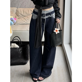 Fashionkova Party Outfit Blue Womens Jeans High Waist Vintage Design Hip Hop Straight Baggy Denim Pants Street Y2K American Style Wide Leg Denim Trouser