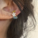 Fashionkova 1PC Kpop Fashion Glazed Colorful Flower Ear Clip Earrings For Women Fake Piercing Ear Cuffs Goth Y2k Aesthetic Cute Jewelry New