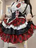 FashionKova-Japanese Kawaii Cute Dress Summer JK Girl Clothes Lolita Suit Goth Long sleeve Shirt Bandage High waist Sexy Punk Women Dresses