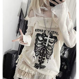 FashionKova-Sweater Y2k Tops Punk Skull Gothic Women Clothes Winter Streetwear Hole Kawaii Loose Outerwears Pullovers Sweater Femme Clothing