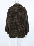Fashionkova Valentine's Day Aesthetic Trendix Autumn Cotton Leopard Blouse Women Street Casual Fashion Long Sleeve Coats Female Pocket Single Breasted Vintage Jackets