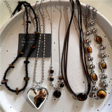 Fashionkova New Kpop Trendy Stone Heart Pendant Choker Necklace For Women Men Y2K Aesthetic Punk Vintage Gothic Jewelry EMO Accessories Gift