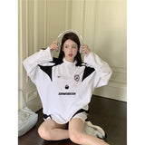 Fashionkova Contrast Color Embroidery Print Oversized Sweatshirt