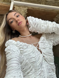 Fashionkova  Nye Outfit Tossy Autumn Fashion Ruffled T-shirt Cropped Top Female Hollow Out Lace-Up Patchwork Loose Outwear White Women Bandage Tee Coat