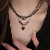 Fashionkova Trendy Punk Tiger Eye Stone Sun Pendant Beads Weave Rope Chain Choker Necklaces For Women Charm Aesthetic Jewelry Gift Wholesale