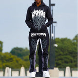 Fashionkova  2024 American High Street Harajuku Spider web print Loose Hoodie Y2K Hip Hop Street Men Women's Casual Pullover Sweatpants goth