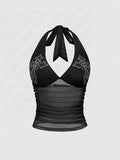 FashionKova-Summertime Goth Fashion Halter vest Sleeveless Shirt T-shirt Y2K casual fashion clothing Sexy tie black slim fit Streetwear emo
