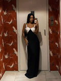 Fashionkova Elegant Female Sleeveless Hollow Out Backless Robes Sexy Backless White Black Montage Sling Maxi Dresses Chic Evening Vestdios Fairycore Outfit Idea