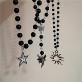 Fashionkova Punk Vintage Star Love Heart Angel Pendant Black Beaded Necklace For Women Men Y2k Aesthetic Charm Jewelry Grunge Accessories