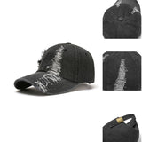 Fashionkova Niche Y2k Rabbit Ears Denim Ripped Baseball Cap Men and Women Dark Personality Metal Ring Street Trend Adjustable