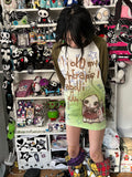 Fashionkova party look inspos Y2k Clothes Cartoon Star Graffiti Print Punk T-shirt Green Raglan Sleeves Loose Casual Aesthetic Long Sleeve Top Grunge Y2k