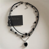 Fashionkova Y2K Multi Layer Black Peach Heart Star Pendant Chain Choker Necklace For Women Gothic Charm Aesthetic Grunge Jewelry Accessories