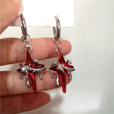 Fashionkova Gothic Trendy Dark Red Cross Star Pendant Earrings For Women Men Punk Y2K Grunge European American Style Jewelry Accessories New