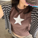 Fashionkova party look inspos Y2K Horn Long Sleeve Short Five-pointed Star T-shirt Gothic Street top Women's Summer EMO Fashion Women's Shirt