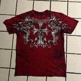 Fashionkova 2000s affliction American Retro T shirt Women Red Cotton Round Neck Washed Shirt Hip Hop Couple American Wear Goth T Shirts