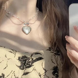 Fashionkova Gothic Cute Y2K Stainless Steel Bow Heart Pink Cross Pendant Beaded Pearl Snake Chain Necklace For Egirl 2000s EMO Acssesories