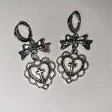 Fashionkova Vintage Hollow Heart Cross Bow Knot Drop Earrings for Women Fashion Sweet Cool Cute Girl Dangle Trend Aesthetic Y2k Jewelry New