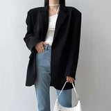 Fashionkova  Nye Outfit Black Suit Jacket Women Fashion Office Ladies Single Button Outerwear Y2K Autumn Loose Korean Solid High Street All-Match Coats