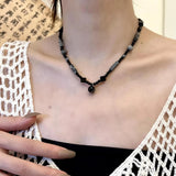 Fashionkova Melard Style Retro Beaded Butterfly Pendant Necklace for Women Colored Beads Bilayer Clavicle Sweater Chain Chokers Fine Jewelry