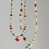 Fashionkova Fashion Cute Bird Mushroom Pendant Colorful Beads Retro Clavicle Chain Necklaces For Women Girl Aesthetic Exquisite Jewelry Gift