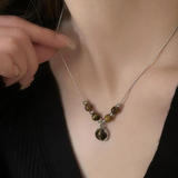Fashionkova Trendy Punk Tiger Eye Stone Sun Pendant Beads Weave Rope Chain Choker Necklaces For Women Charm Aesthetic Jewelry Gift Wholesale