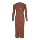 Fashionkova party look inspos Elegant Sexy Women Long Dress Casual Buttons V-neck Full Sleeve High Vent Slim Fit Dresses Fashion Female Outfits Party