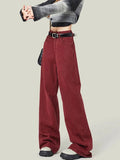 Fashionkova  Party Outfit  Women's Street Style Wide Leg Red Jeans American Vintage Casual Denim Trousers Female High Waist Loose Straight Pants