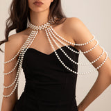 Fashionkova Ingemark New in 2024 Bridal Tassel Imitation Pearl Shoulder Chain Necklace for Women Elegant Shawl Wedding Jewelry Accessories