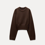 Fashionkova Waist Cinching Short Sweater Ribbed Wide Sleeved Knitwear Round Neck Loose Slimming Knitted Pullover Spring New Women's Clothing ootd outfit idea