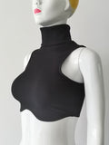 Fashionkova Y2k Black Knitting Turtleneck Crop Top Women Sexy Irregularity Skinny Elasticity Tank Top Fashion Club Top Streetwear Spring Style 2025