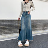 Fashionkova  Nye Outfit 2023 Fashion Spring Denim Skirts for Women Vintage Do Old Midi Skirt Chic High Waisted Trumpet Mermaid A Line Skirts