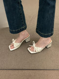 Fashionkova 2025 Spring and Summer New French High Sense Satin Bow Thick Slippers Women Fashion High Heels ootd outfit idea
